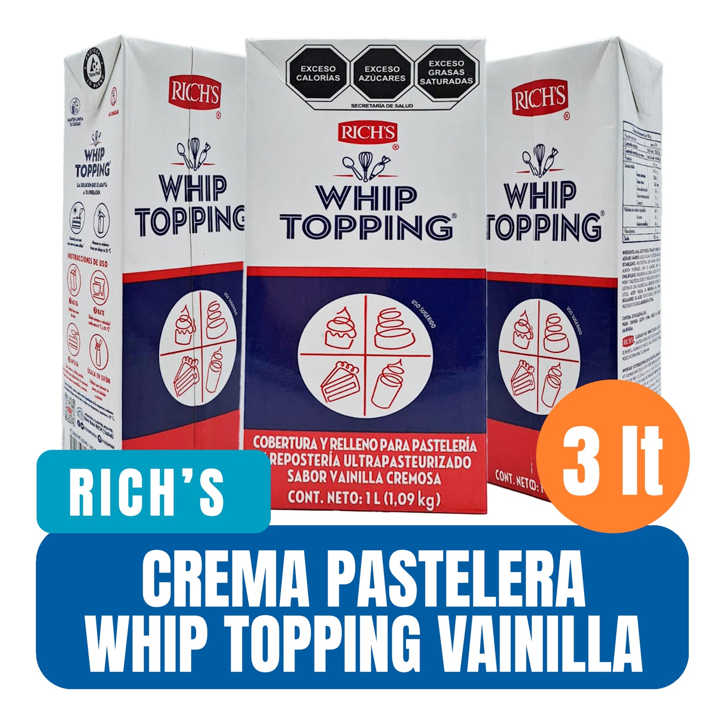 Whip Topping UHT sabor vainilla cremosa